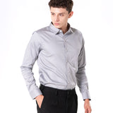 Benedict Silver Cotton Plain Shirt- Bullane