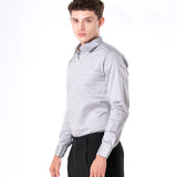 Benedict Silver Cotton Plain Shirt- Bullane