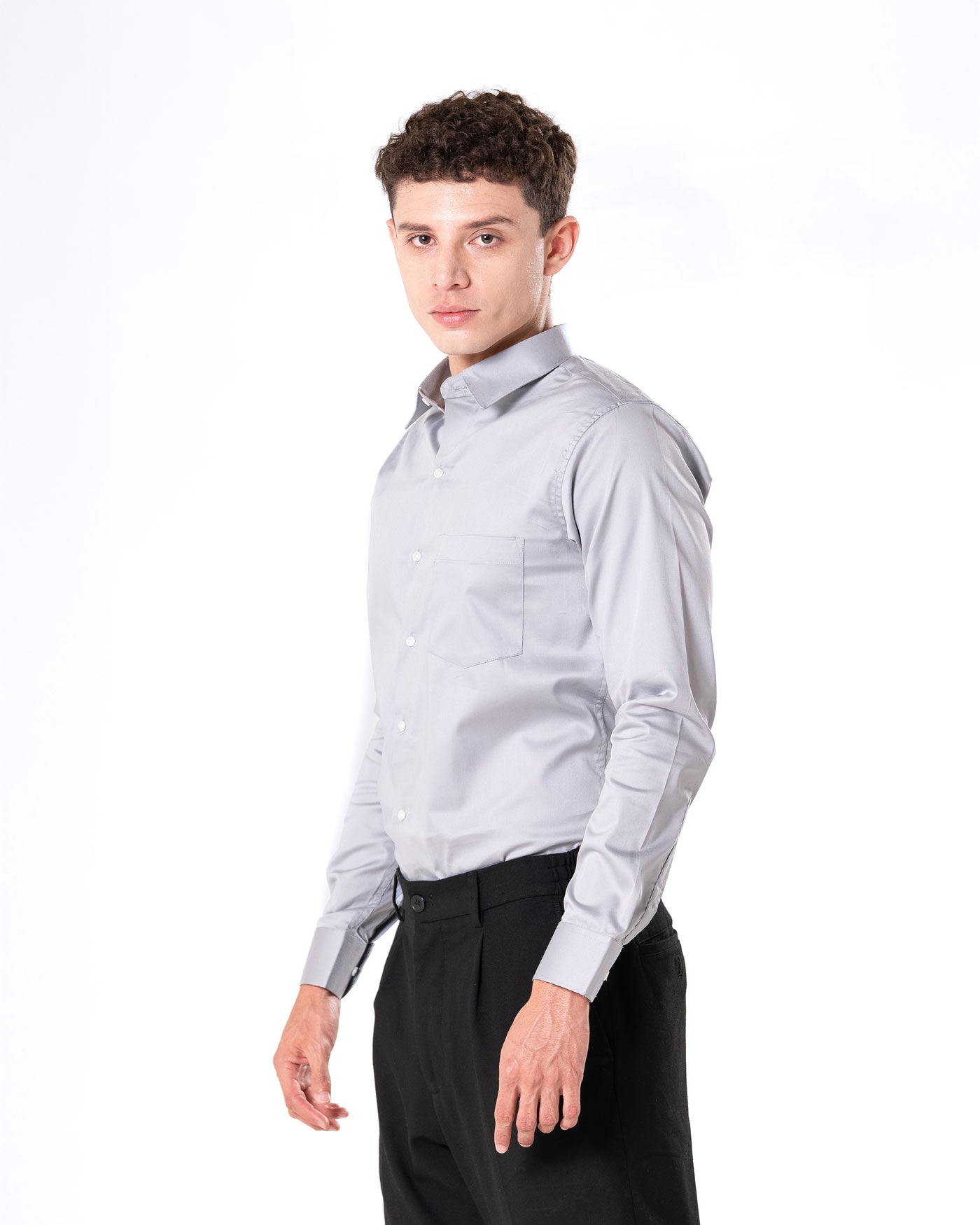 Benedict Silver Cotton Plain Shirt- Bullane