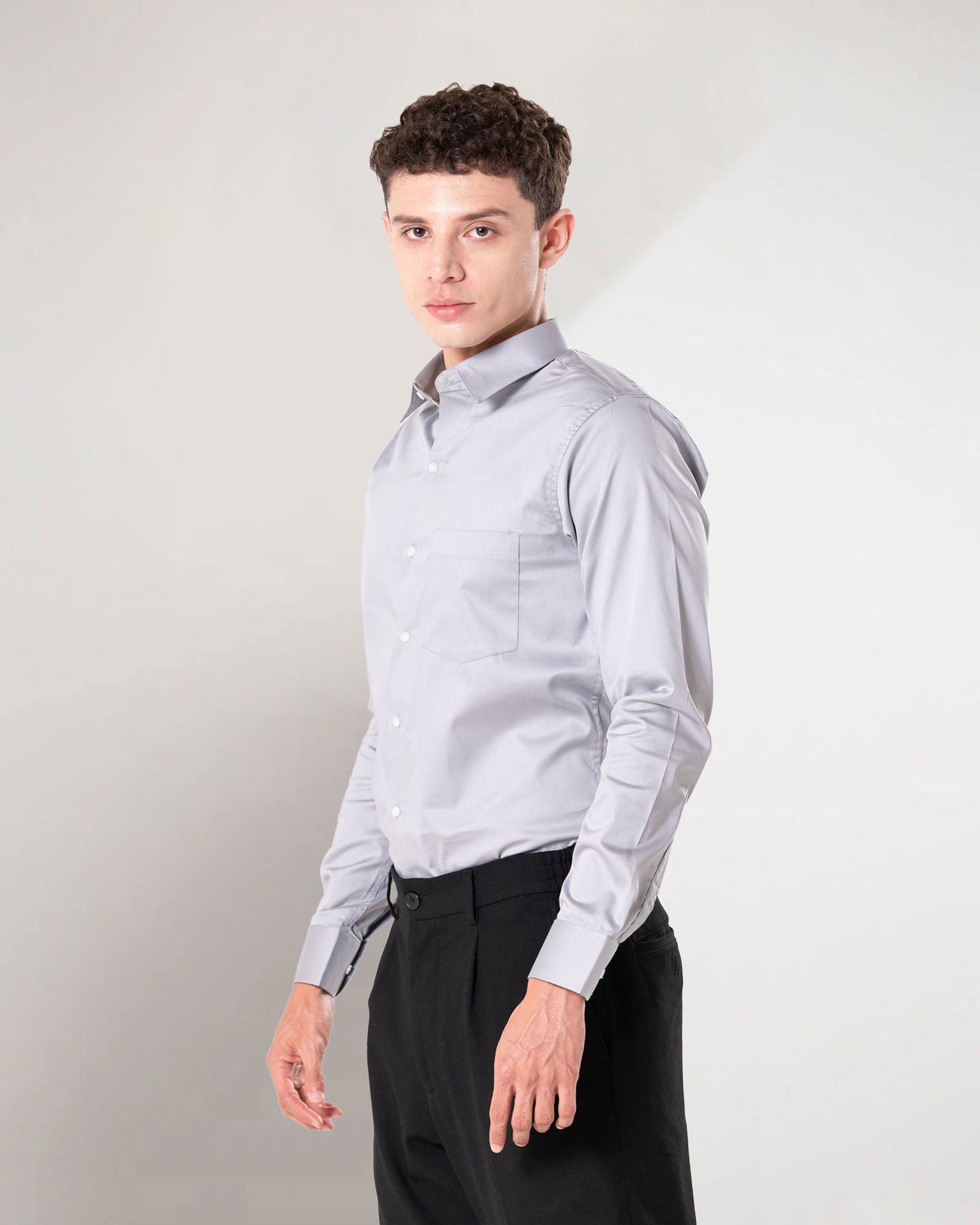 Benedict Silver Cotton Plain Shirt