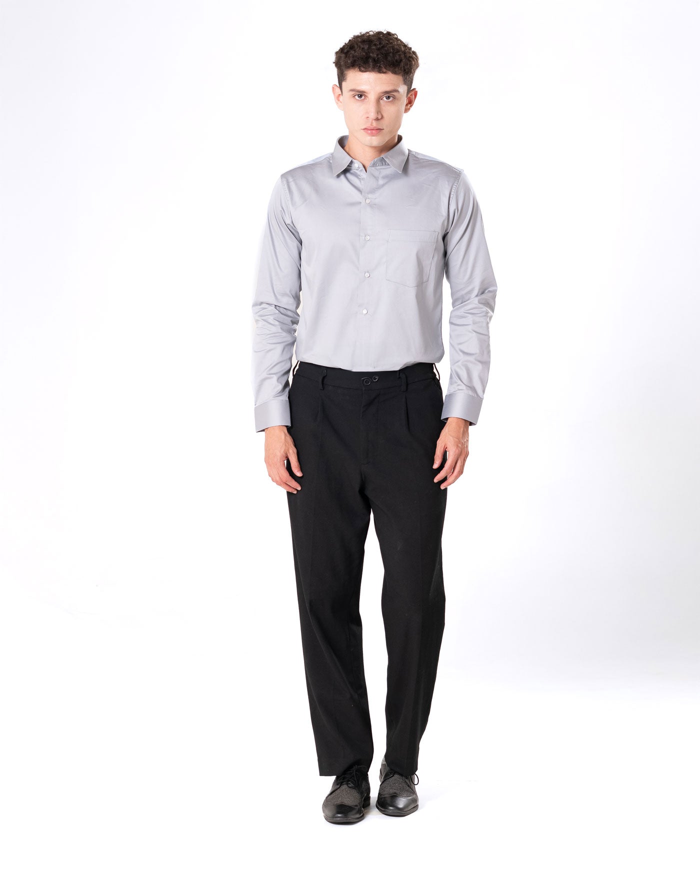 Benedict Silver Cotton Plain Shirt- Bullane