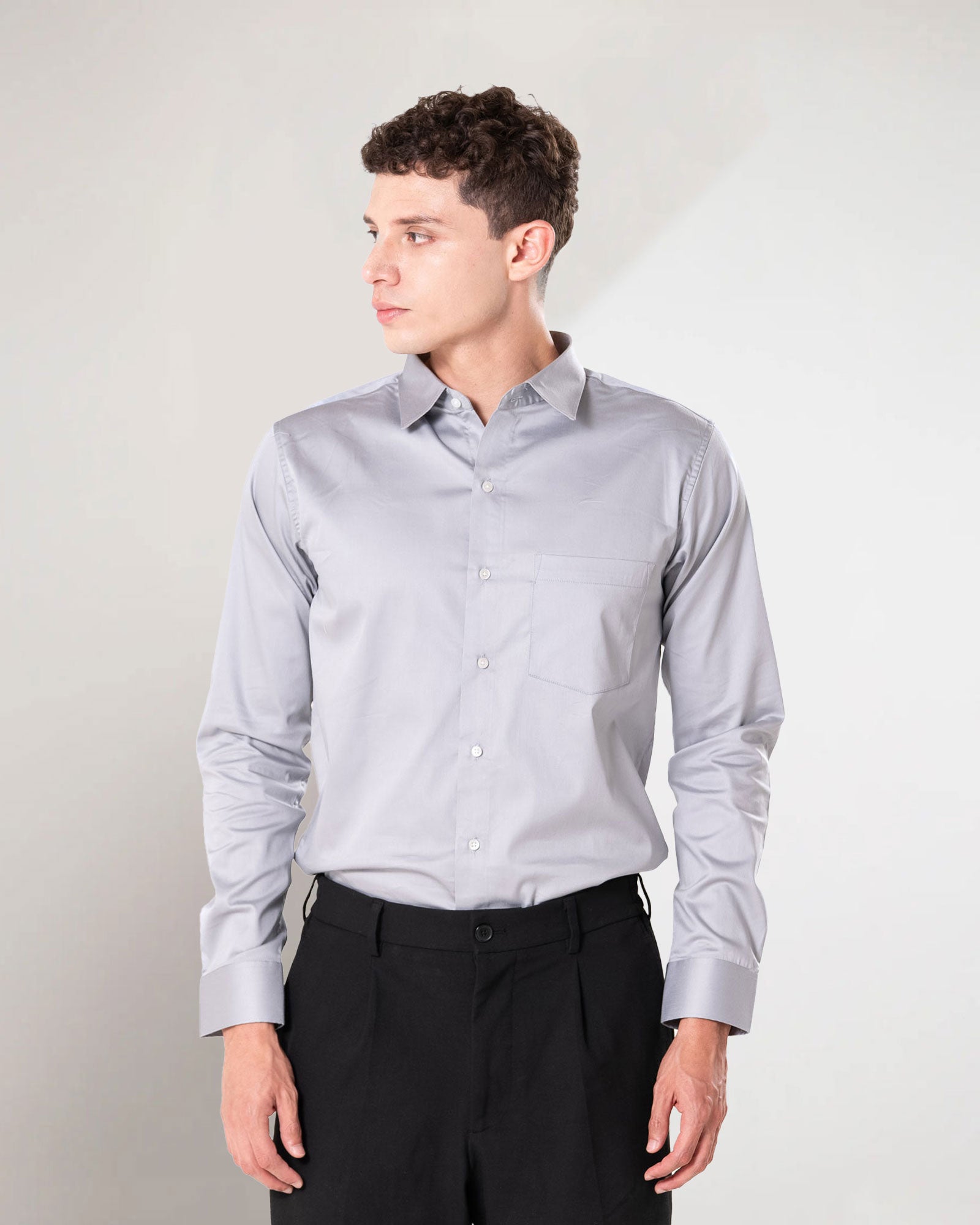 Benedict Silver Cotton Plain Shirt