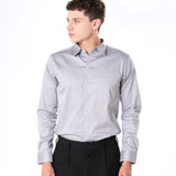 Benedict Silver Cotton Plain Shirt- Bullane