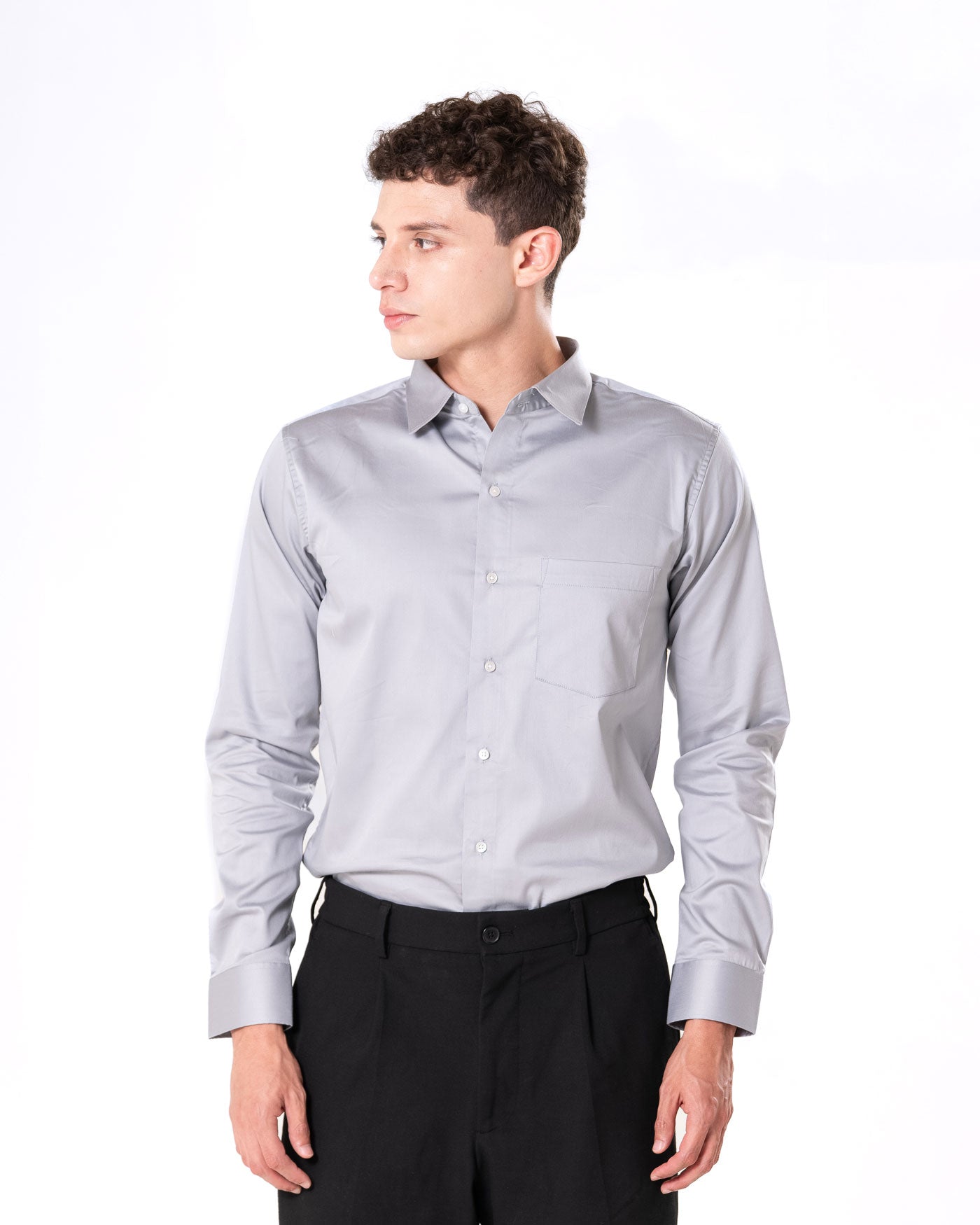Benedict Silver Cotton Plain Shirt- Bullane