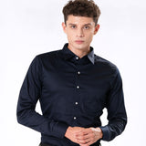 Benedict Navy Blue Cotton Plain Shirt- Bullane