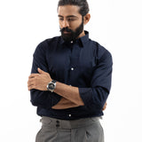 Benedict Navy Blue Cotton Plain Shirt