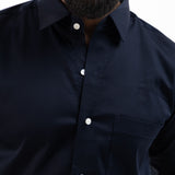 Benedict Navy Blue Cotton Plain Shirt