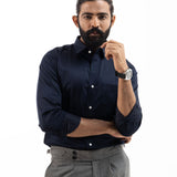 Benedict Navy Blue Cotton Plain Shirt