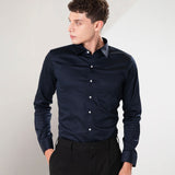 Benedict Navy Blue Cotton Plain Shirt