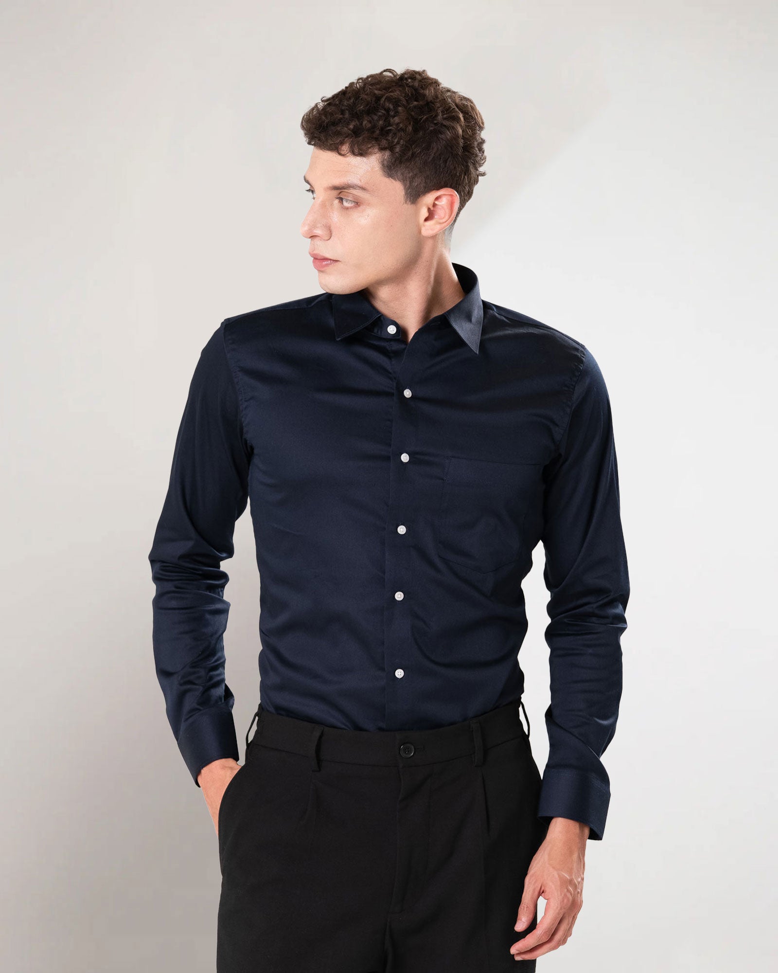 Benedict Navy Blue Cotton Plain Shirt