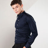 Benedict Navy Blue Cotton Plain Shirt