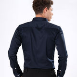 Benedict Navy Blue Cotton Plain Shirt- Bullane