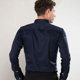 Benedict Navy Blue Cotton Plain Shirt