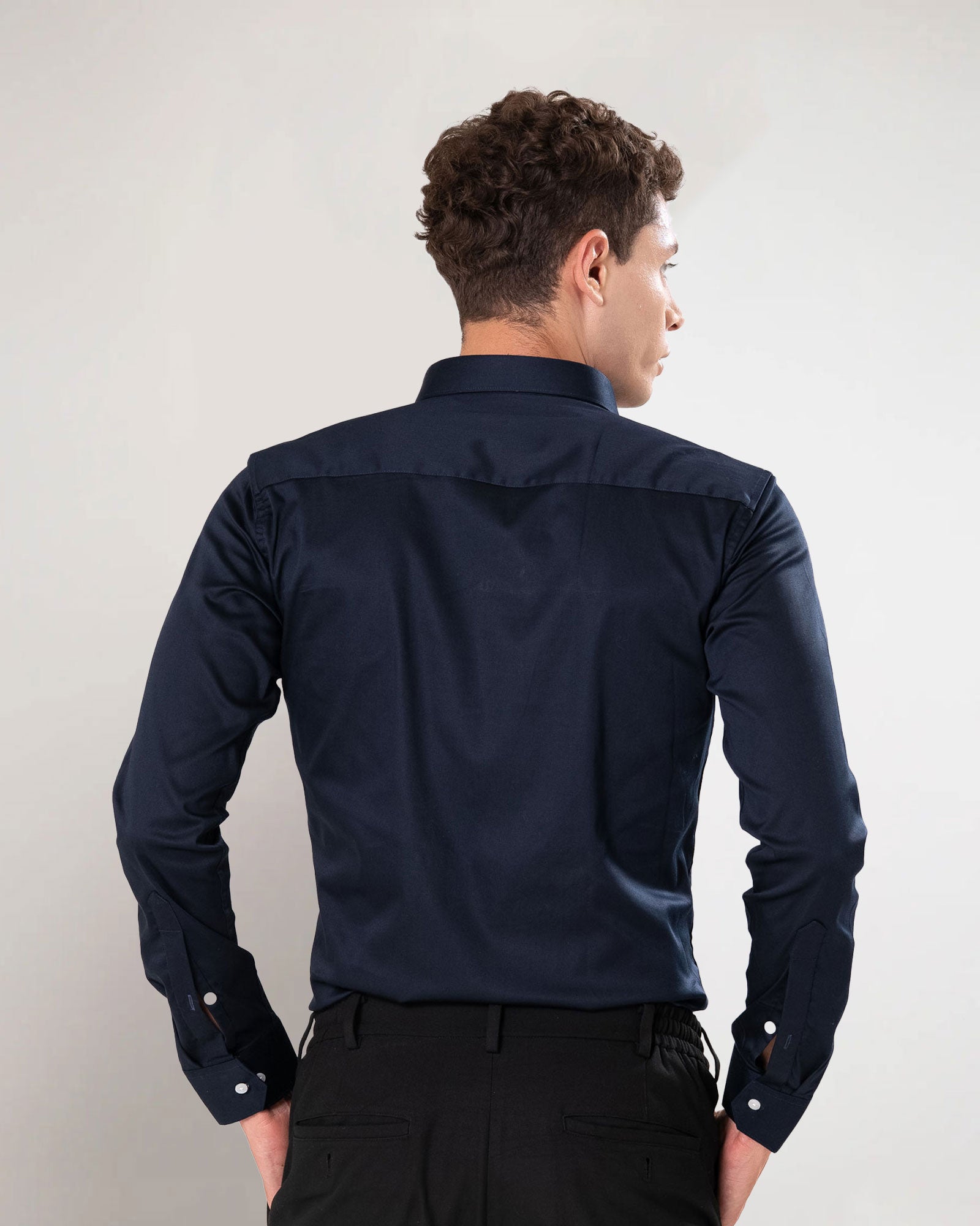 Benedict Navy Blue Cotton Plain Shirt