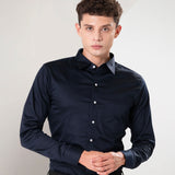 Benedict Navy Blue Cotton Plain Shirt