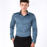 Benedict Grey Cotton Plain Shirt- Bullane