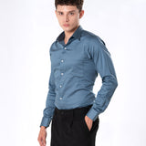 Benedict Grey Cotton Plain Shirt- Bullane
