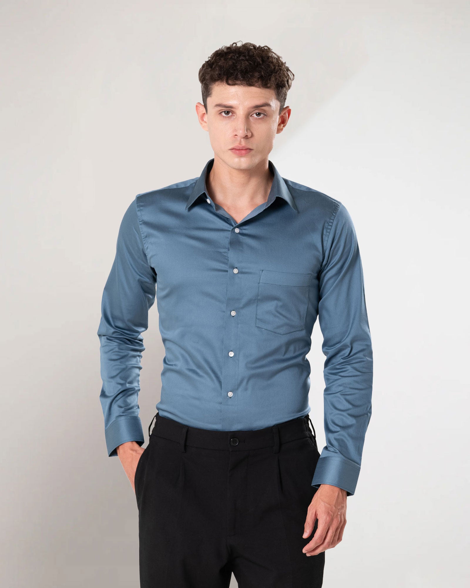 Benedict Grey Cotton Plain Shirt