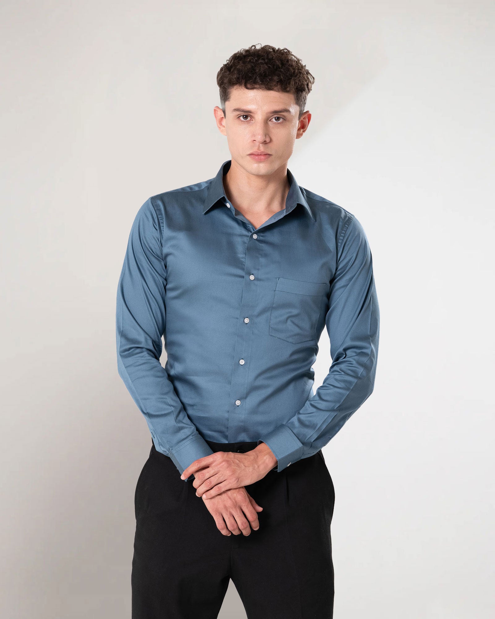 Benedict Grey Cotton Plain Shirt