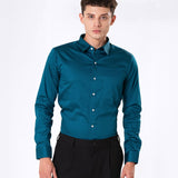 Benedict Teal Cotton Plain Shirt- Bullane