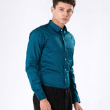 Benedict Teal Cotton Plain Shirt- Bullane