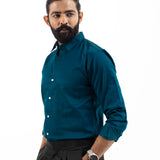 Benedict Teal Cotton Plain Shirt