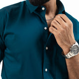 Benedict Teal Cotton Plain Shirt