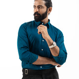 Benedict Teal Cotton Plain Shirt