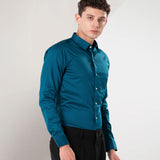Benedict Teal Cotton Plain Shirt