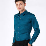 Benedict Teal Cotton Plain Shirt- Bullane