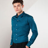 Benedict Teal Cotton Plain Shirt