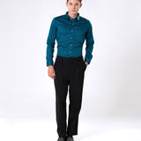 Benedict Teal Cotton Plain Shirt- Bullane