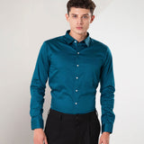 Benedict Teal Cotton Plain Shirt