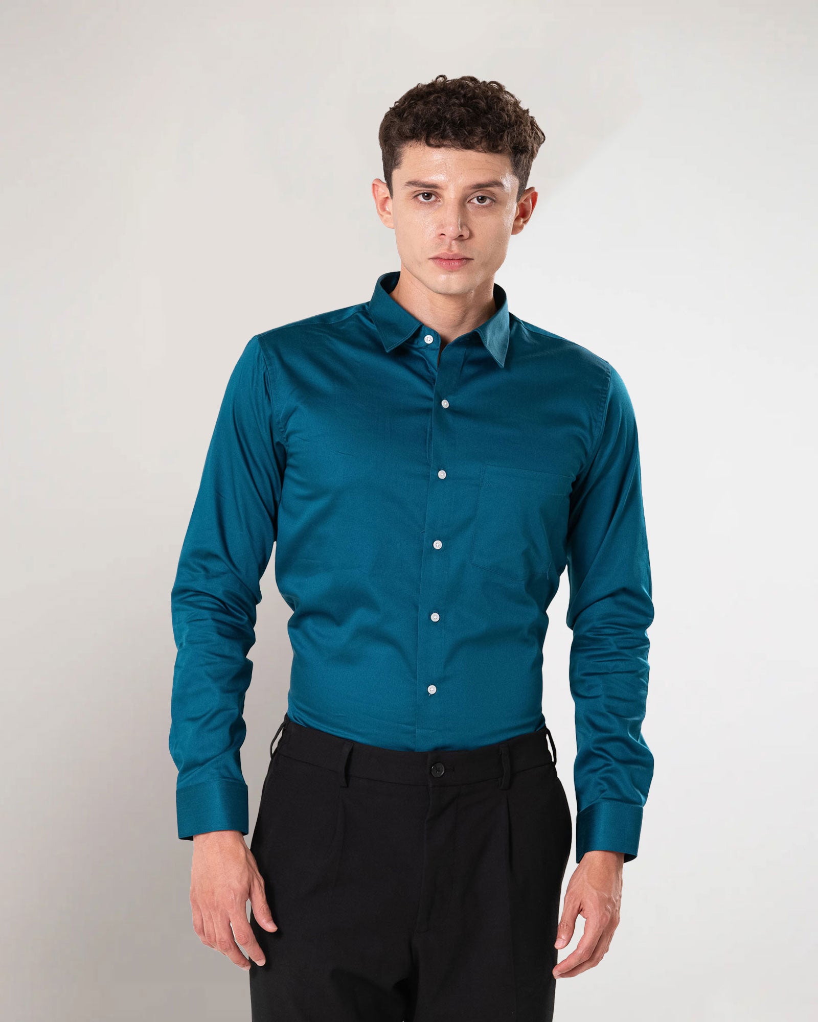 Benedict Teal Cotton Plain Shirt