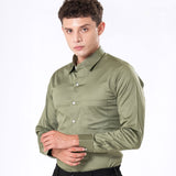 Benedict Olive Cotton Plain Shirt- Bullane