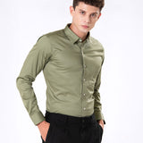 Benedict Olive Cotton Plain Shirt- Bullane