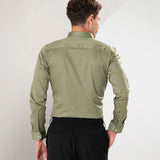 Benedict Olive Cotton Plain Shirt