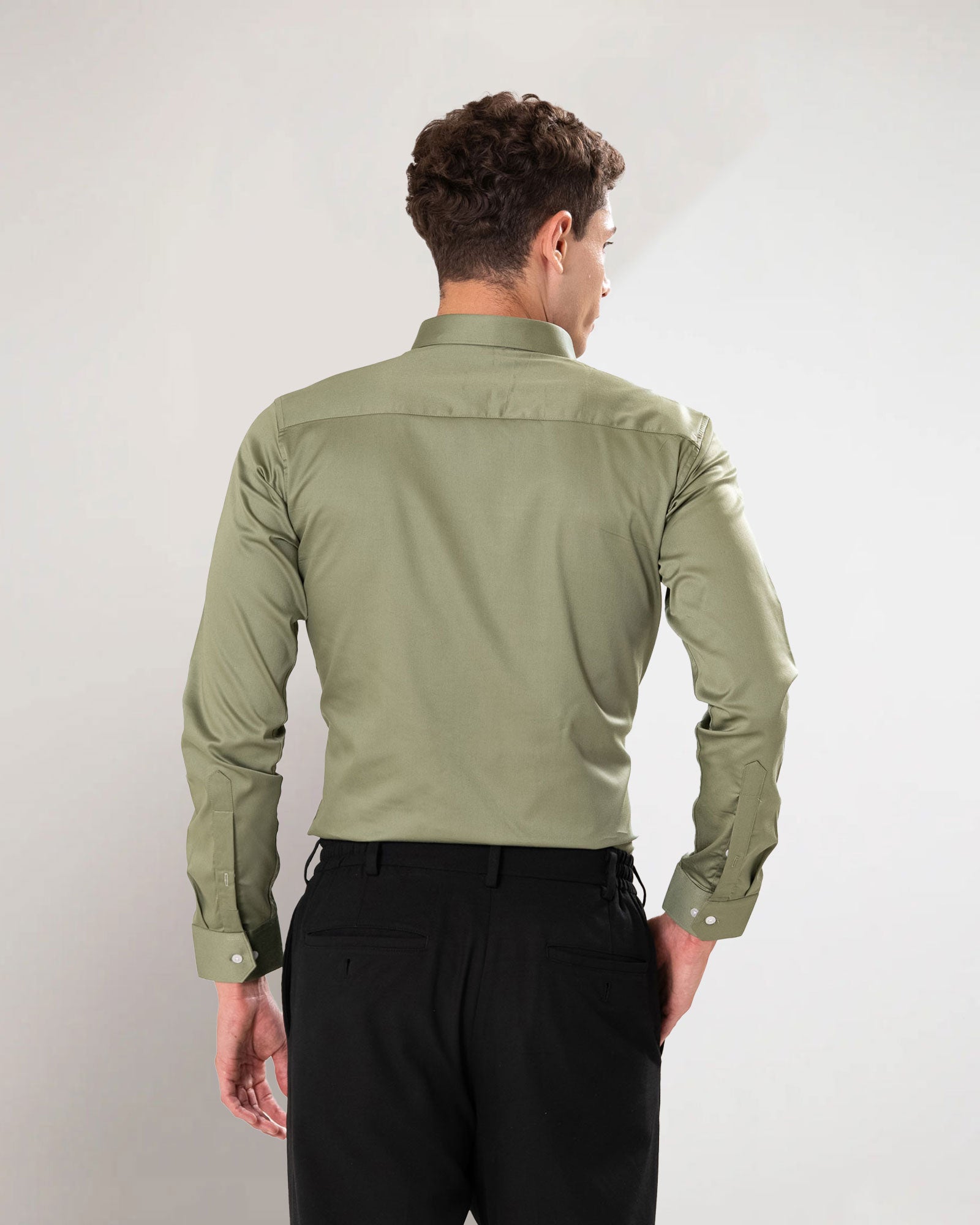 Benedict Olive Cotton Plain Shirt