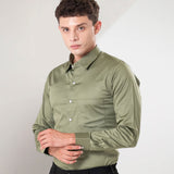 Benedict Olive Cotton Plain Shirt