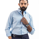 Benedict Sky Blue Cotton Plain Shirt