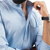 Benedict Sky Blue Cotton Plain Shirt
