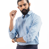 Benedict Sky Blue Cotton Plain Shirt