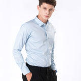Benedict Sky Blue Cotton Plain Shirt- Bullane
