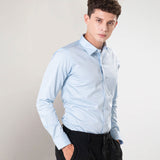 Benedict Sky Blue Cotton Plain Shirt