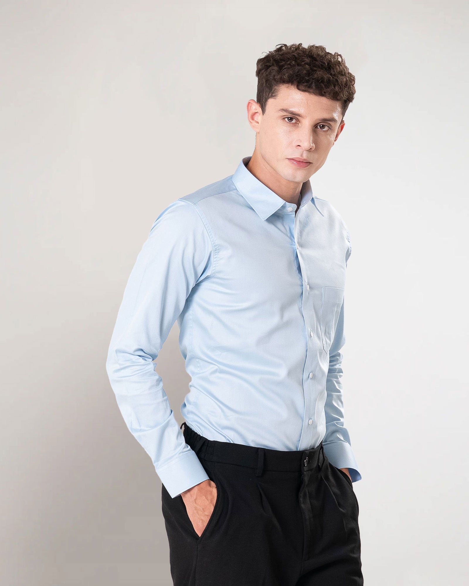 Benedict Sky Blue Cotton Plain Shirt