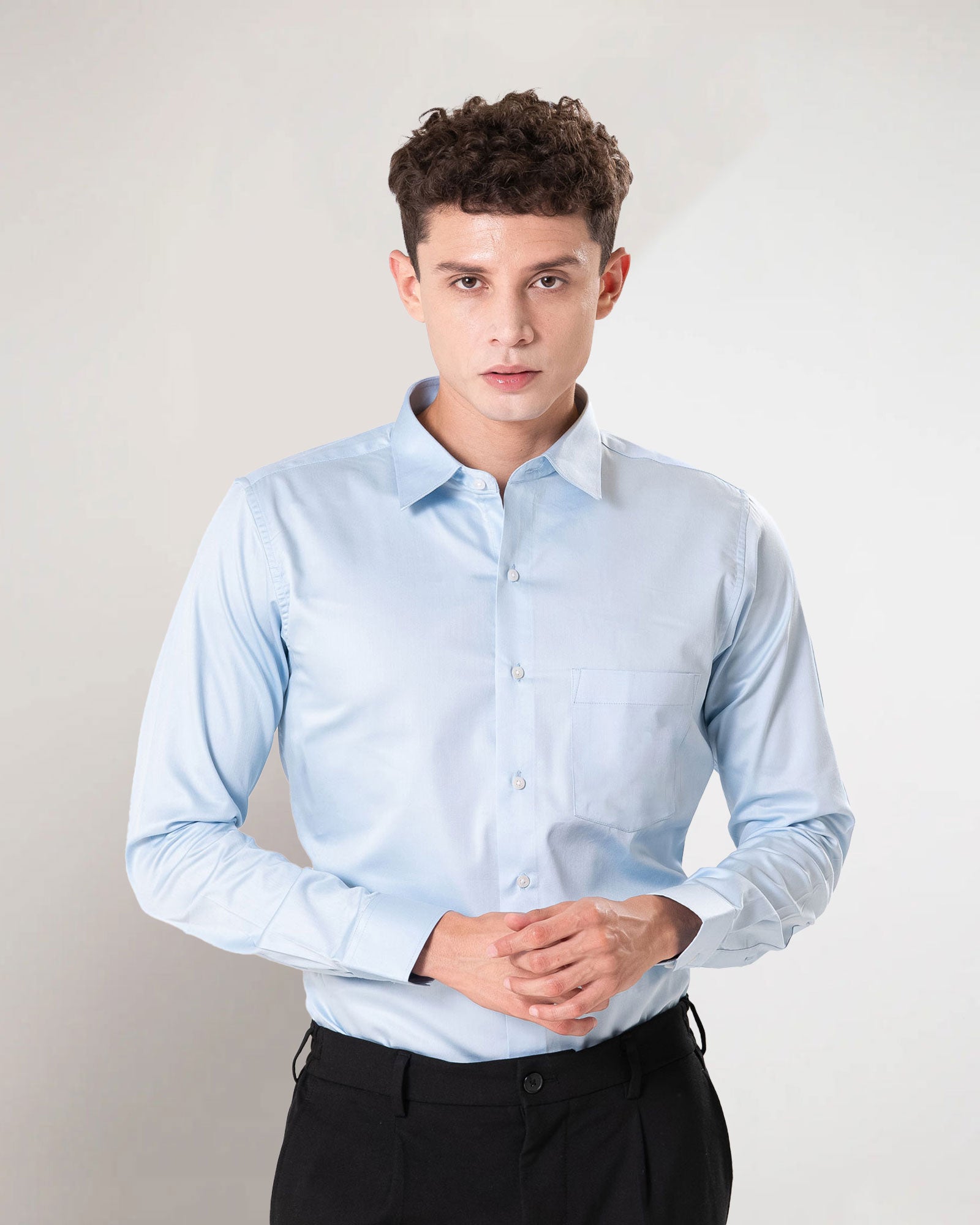Benedict Sky Blue Cotton Plain Shirt