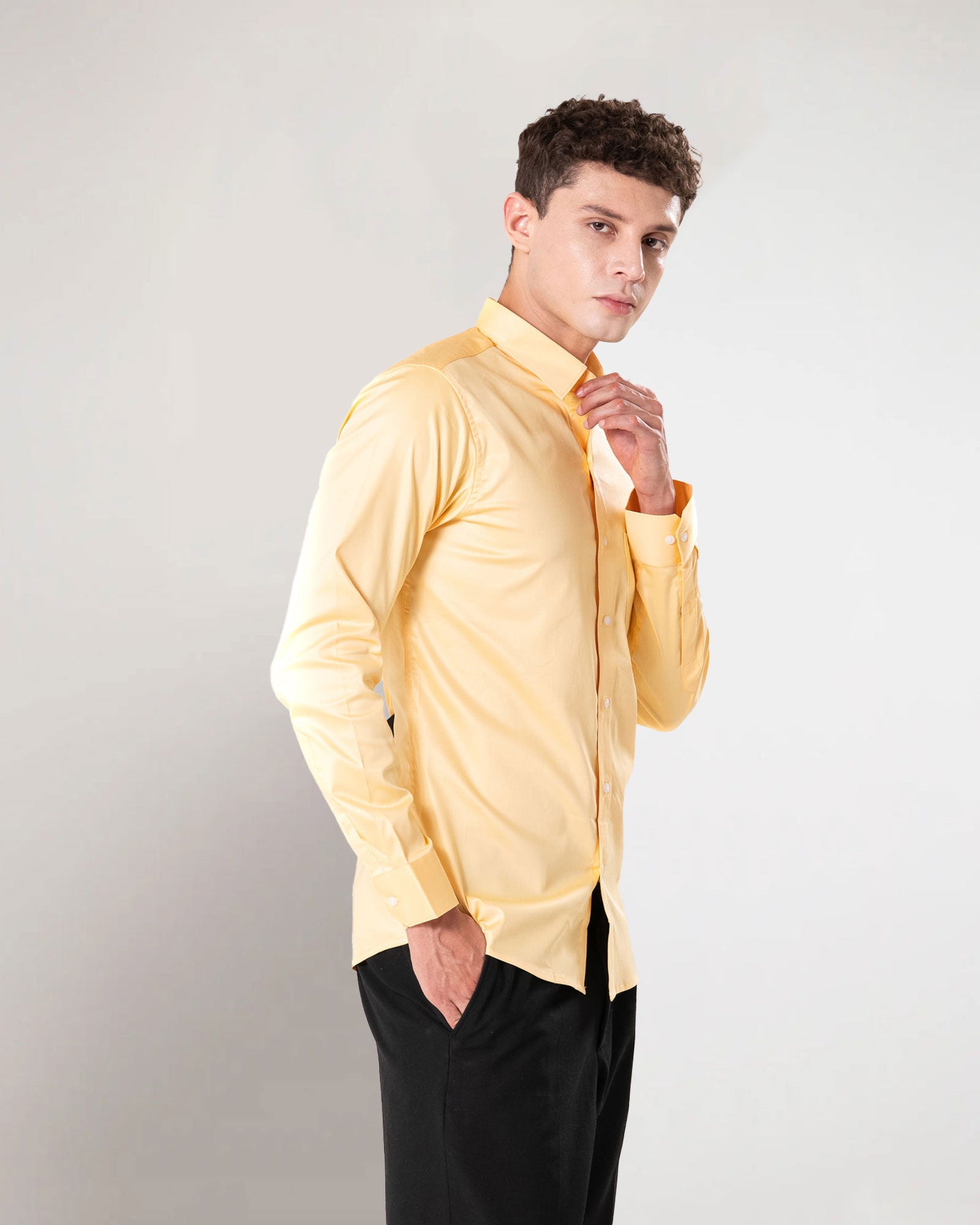Benedict Yellow Cotton Plain Shirt
