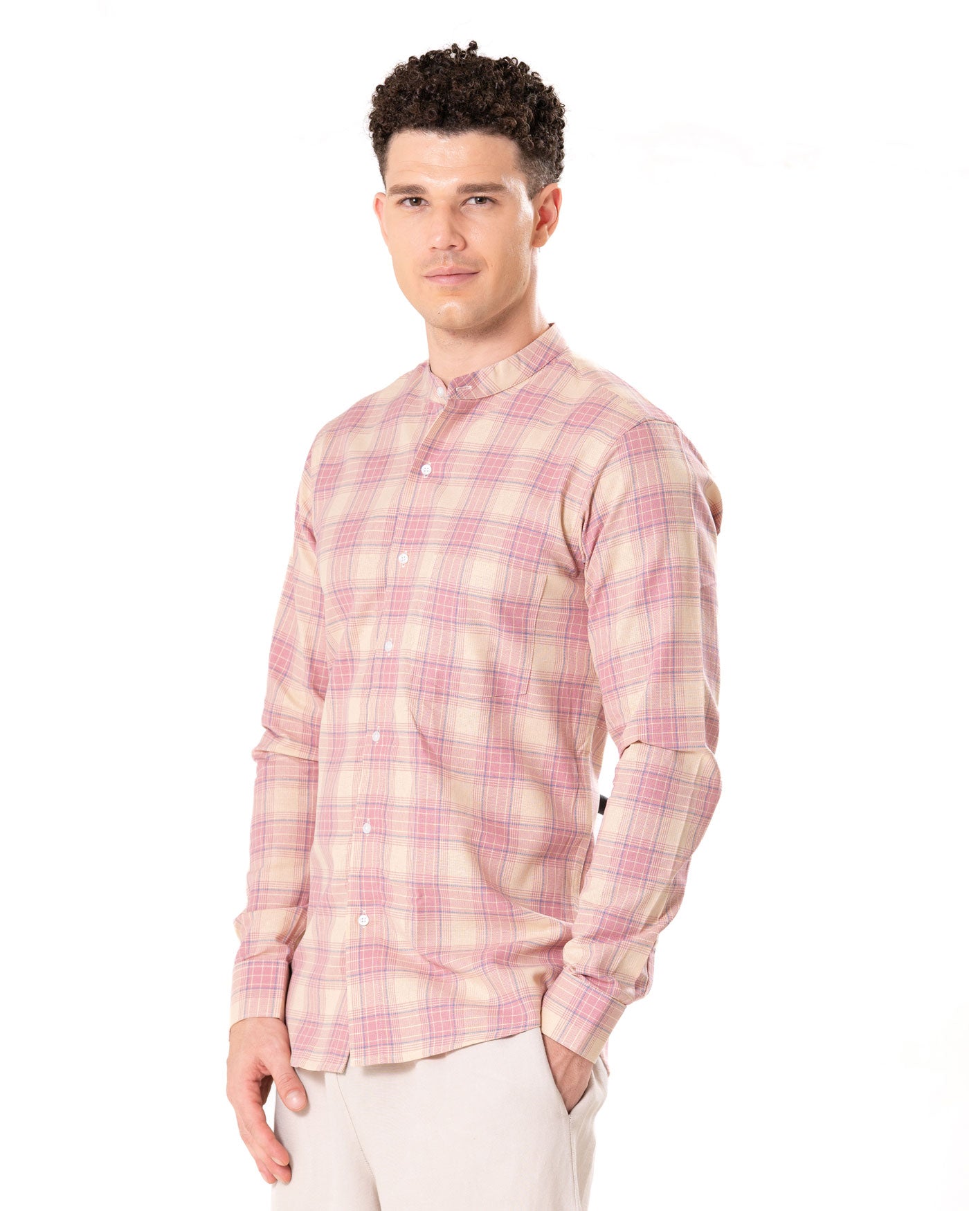 Clarion Orange Cotton Checks Mandarin Shirt - Bullane