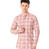 Clarion Orange Cotton Checks Mandarin Shirt - Bullane