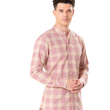Clarion Orange Cotton Checks Mandarin Shirt - Bullane